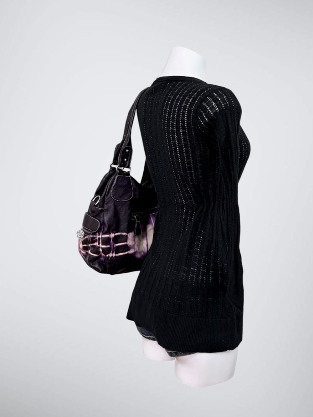 Vtg DKNY JEANS Black Pointelle Knit Babydoll Cardigan Top Y2K - Picture 5 of 7
